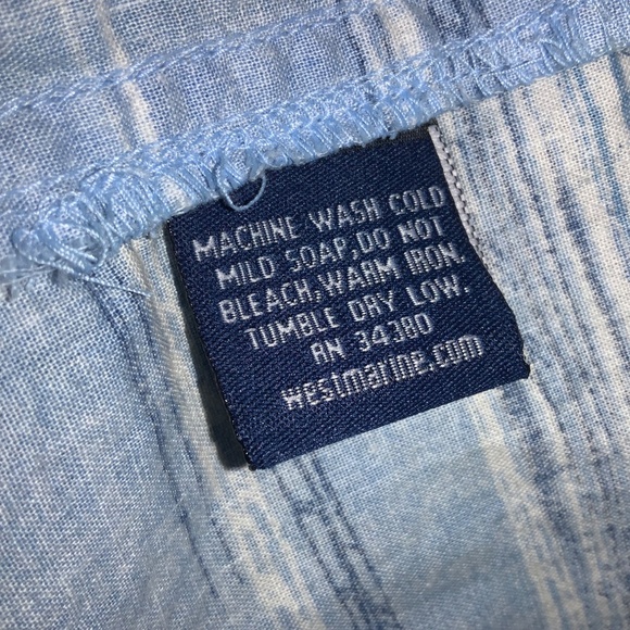 West Marine blue cotton palm surf shirt Sz L short sleeves - Picture 4 of 5